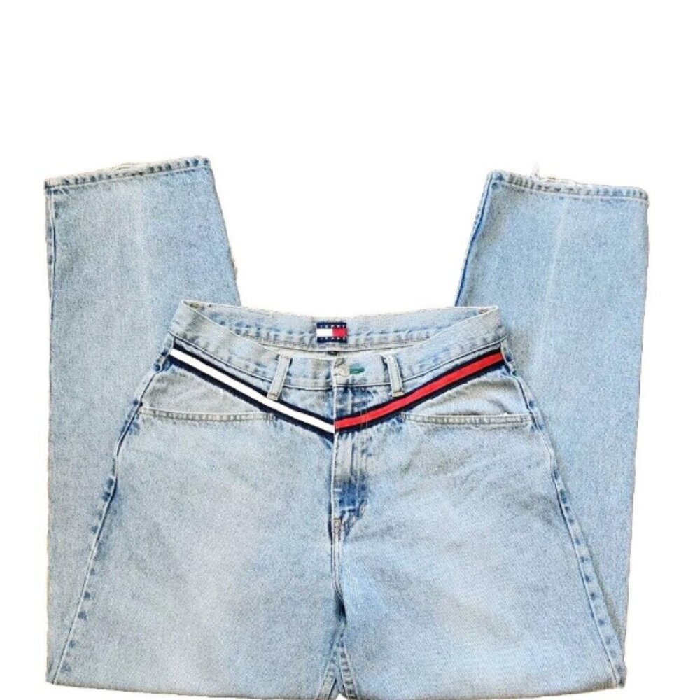 Vtg Tommy Hilfiger Jeans  chevron logo stripe front straight taper